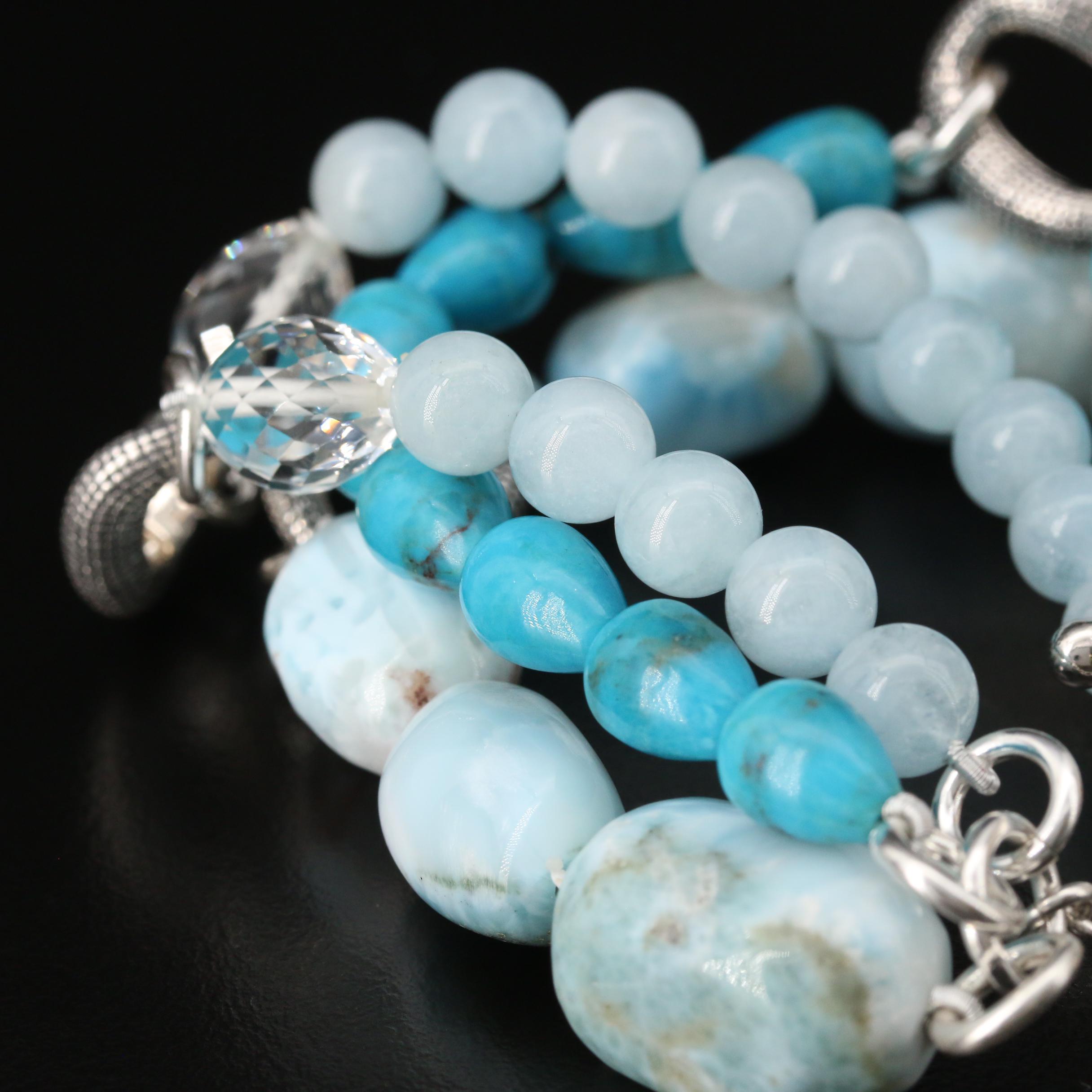Michael Dawkins Sterling Turquoise and Gemstone Triple Row Bracelet