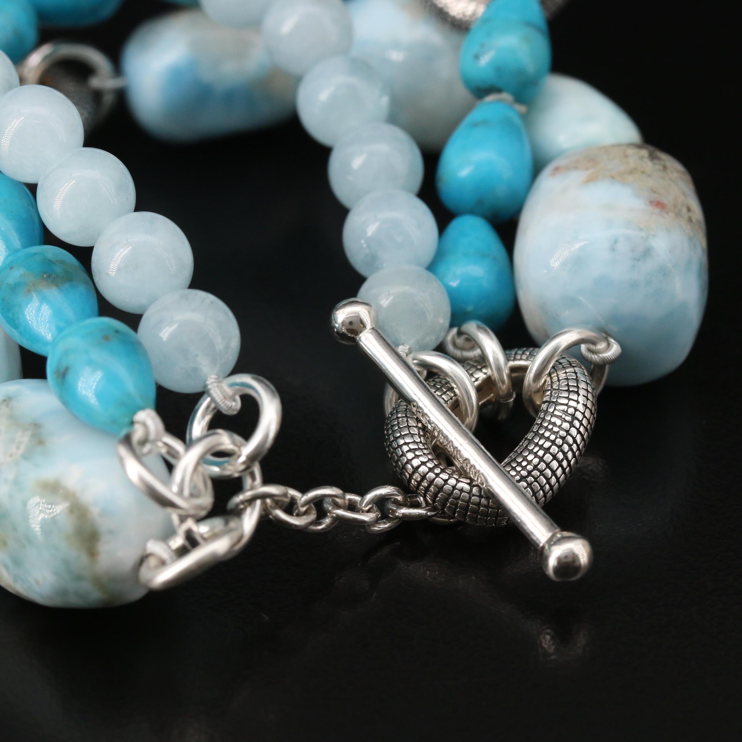 Michael Dawkins Sterling Turquoise and Gemstone Triple Row Bracelet