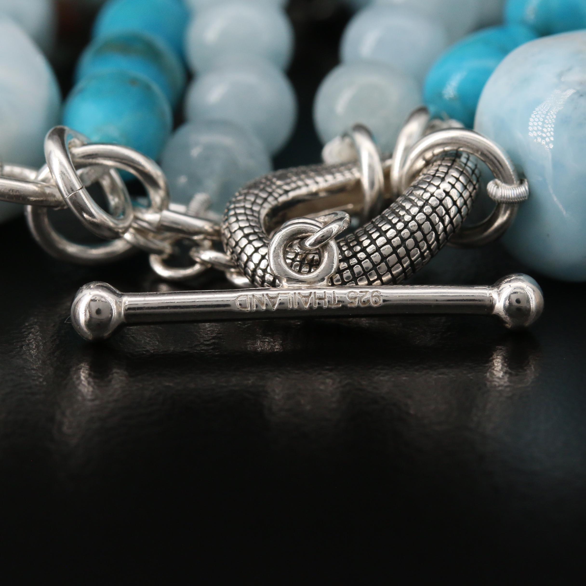 Michael Dawkins Sterling Turquoise and Gemstone Triple Row Bracelet