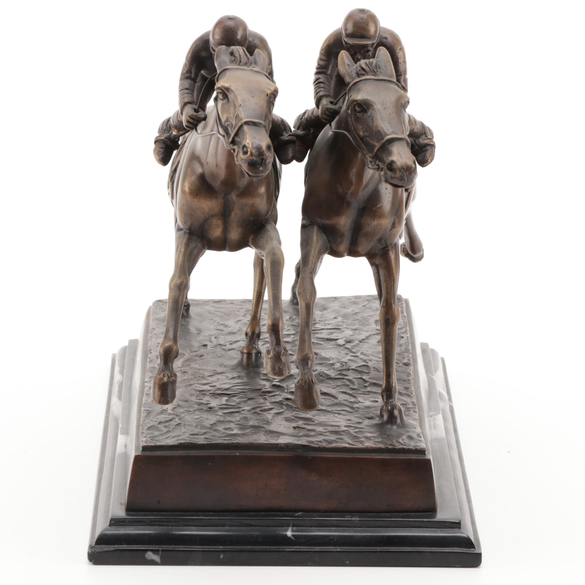 Jockeys on Horses Bronze Figurine