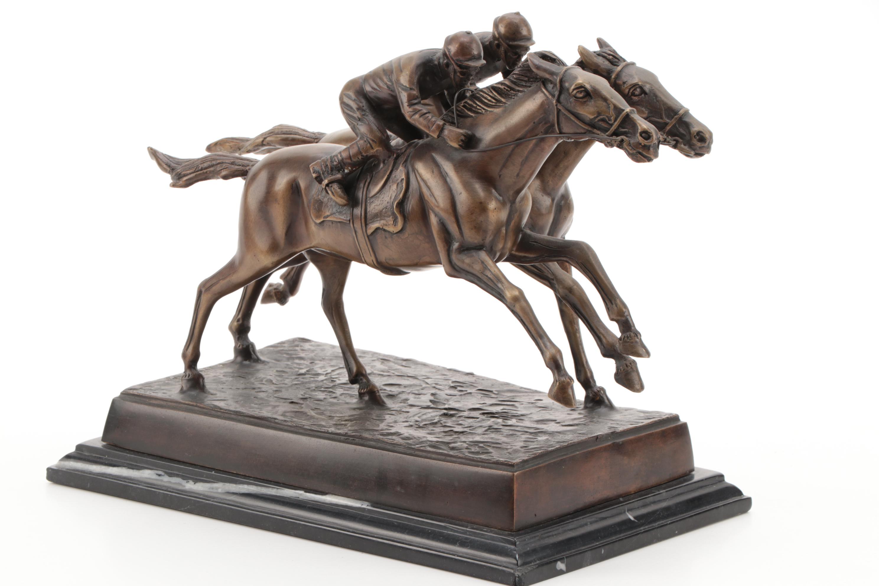 Jockeys on Horses Bronze Figurine