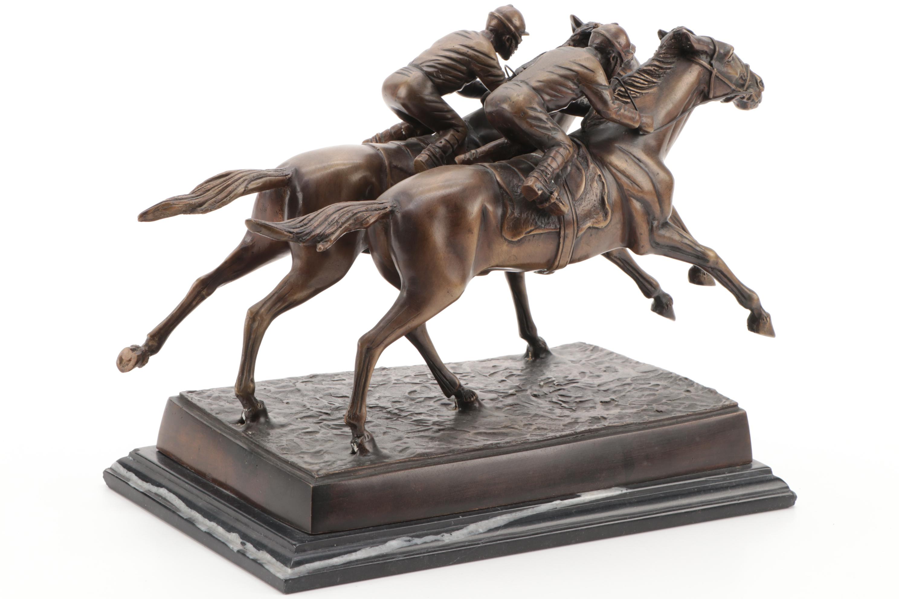 Jockeys on Horses Bronze Figurine
