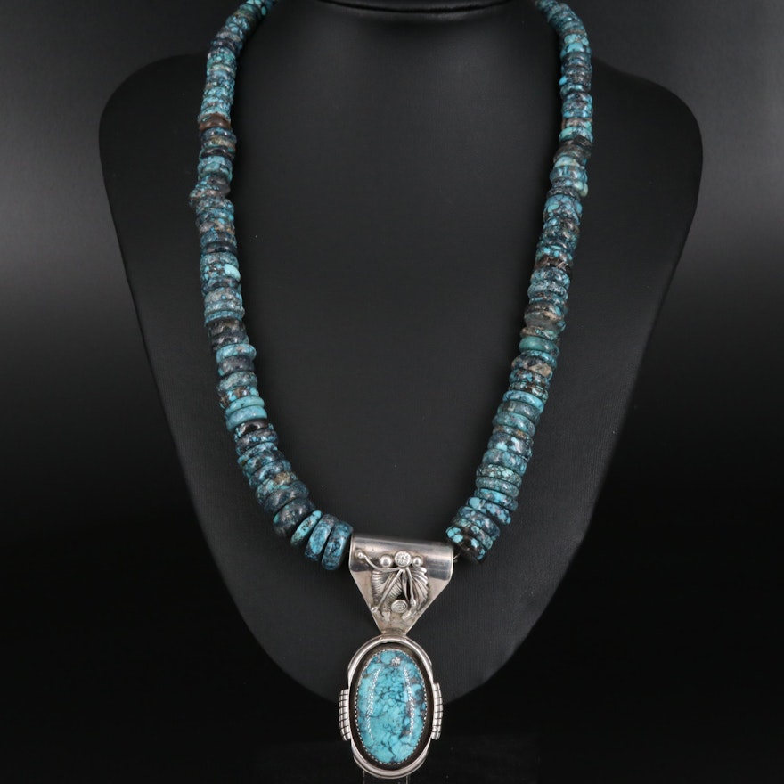 Southwestern Style Graduated Turquoise Heishi Necklace with Pendant