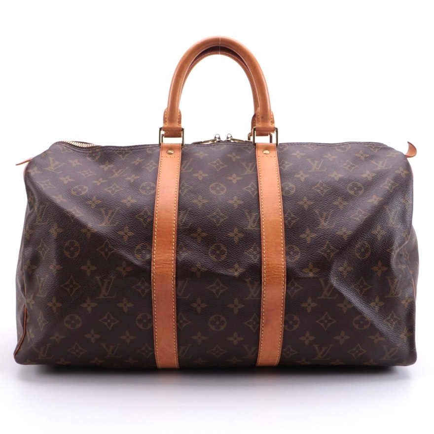 Louis Vuitton Keepall 45 Duffel Bag in Monogram Canvas and Vachetta Leather Trim