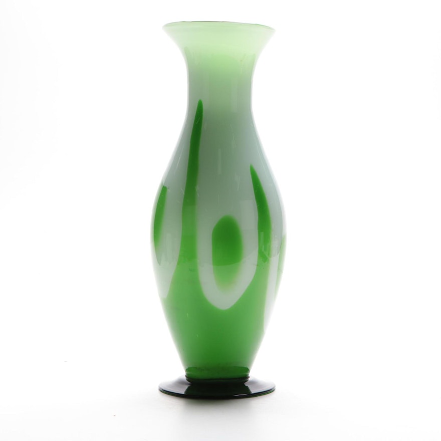 Blown Green and White Cased Glass Vase, Late 20th to 21st Century