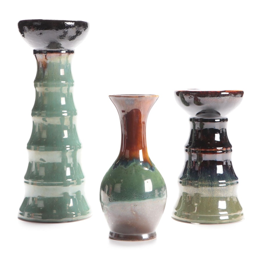 Glazed Ceramic Candle Holders and Vase