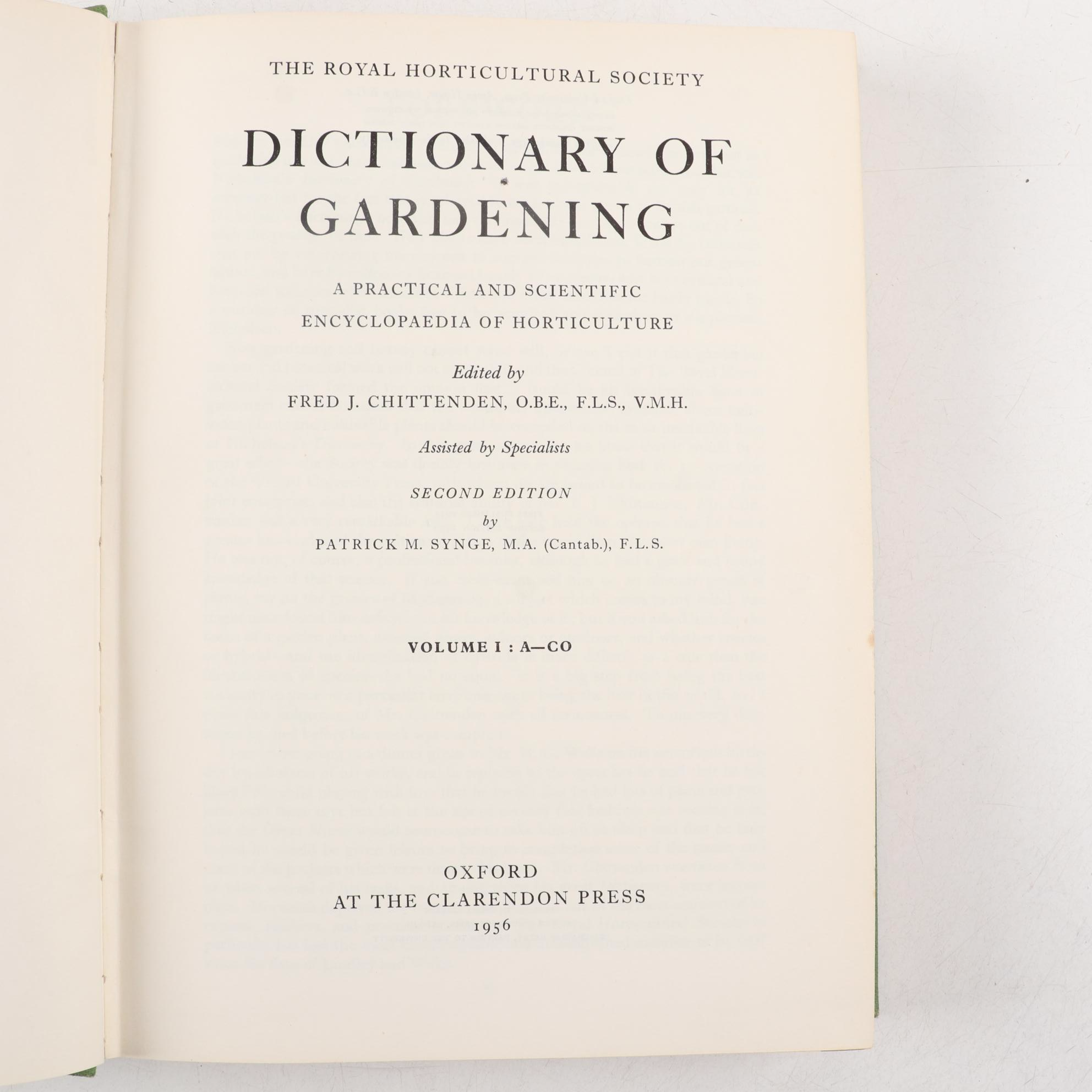 "Dictionary of Gardening" Second Edition Edited by Chittenden and Synge