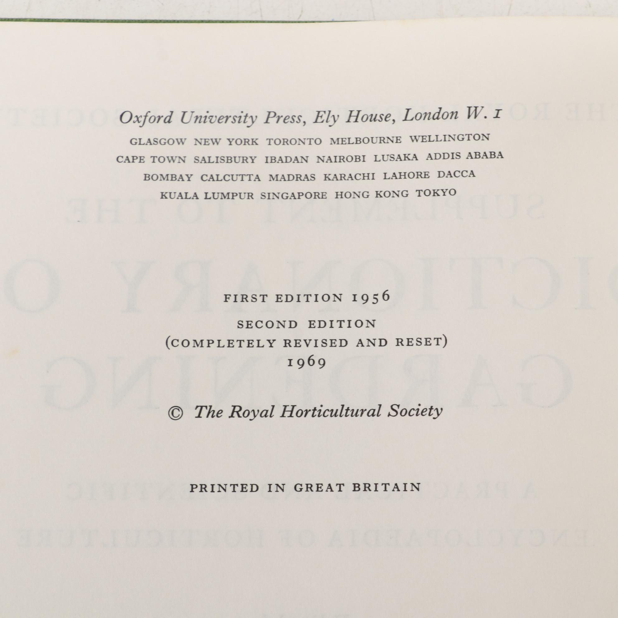 "Dictionary of Gardening" Second Edition Edited by Chittenden and Synge