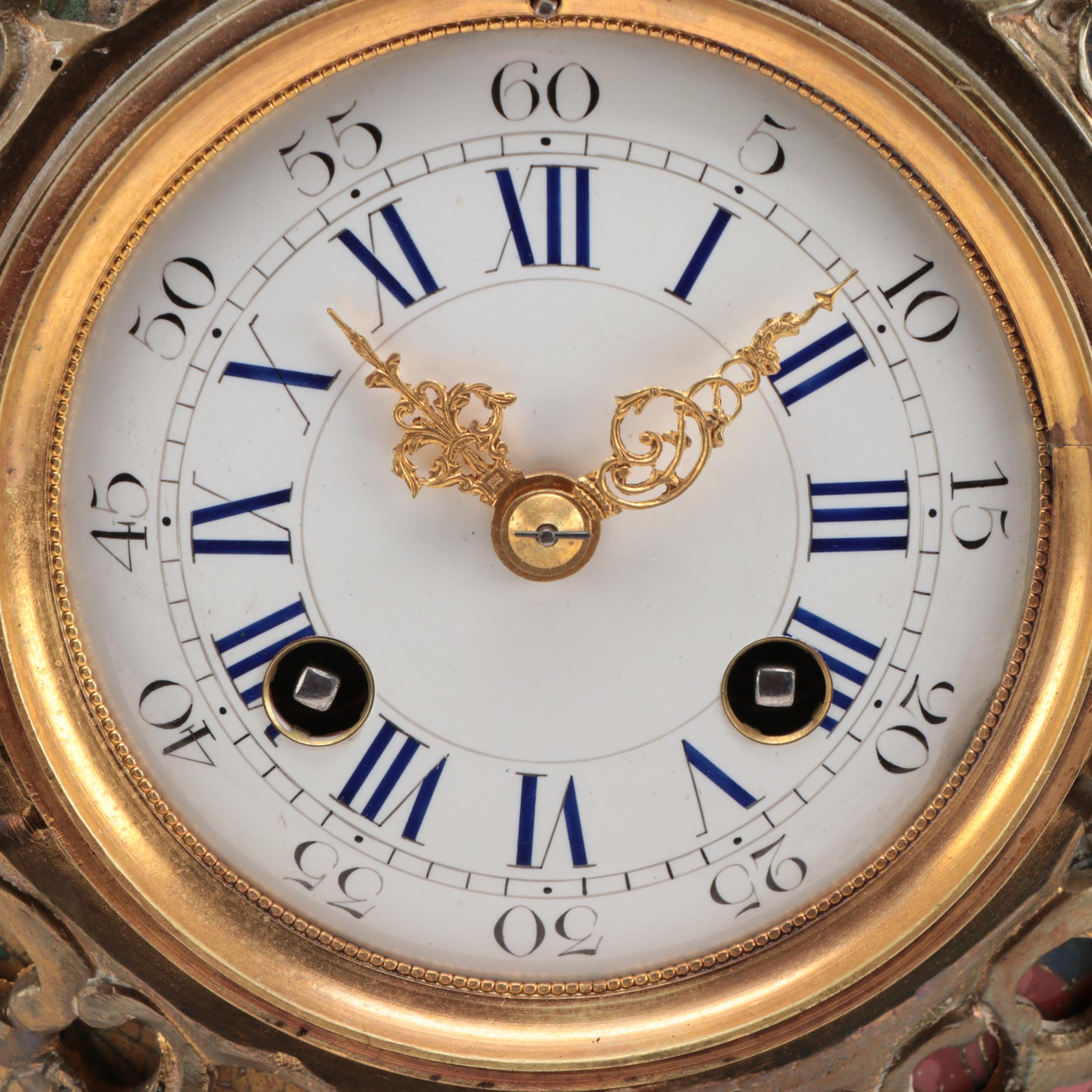 Cloisonné Brass Mounted Mantel Garniture Set, Early to Mid 20th Century