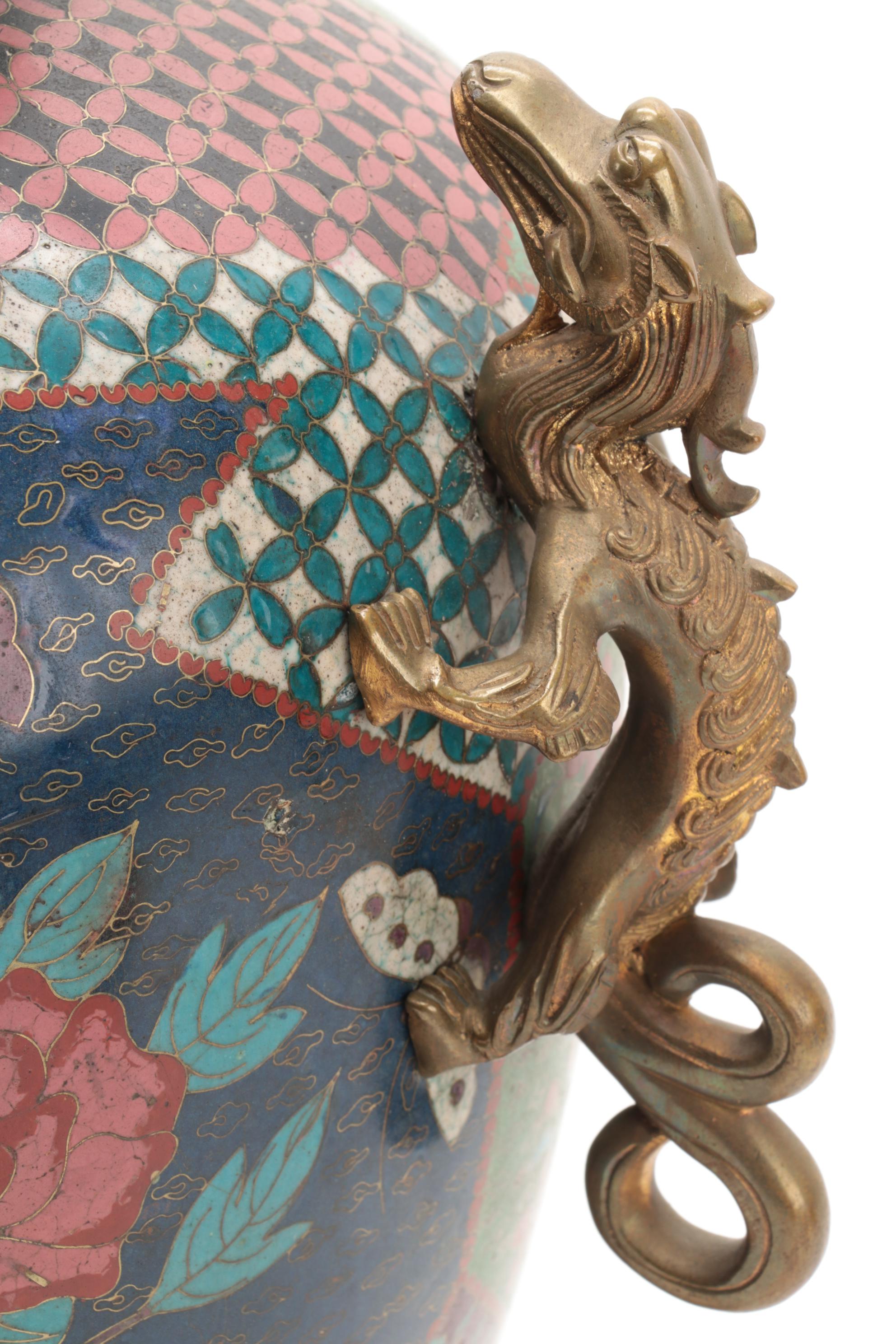 Cloisonné Brass Mounted Mantel Garniture Set, Early to Mid 20th Century