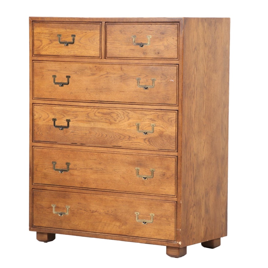 Henredon "Artefacts" Campaign Style Oak Six-Drawer Chest, Late 20th Century