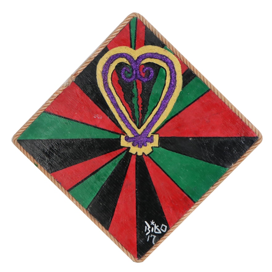 Emory Biko Mixed Media Painting of Sankofa Heart