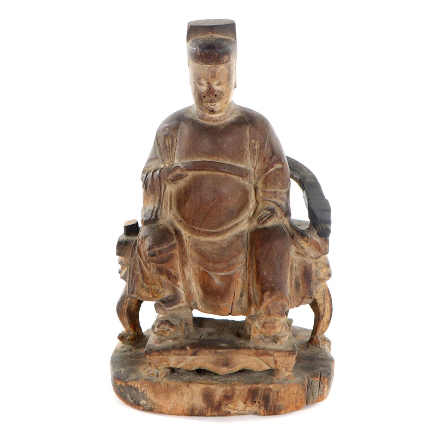 East Asian Wooden Sculpture of Seated Figure