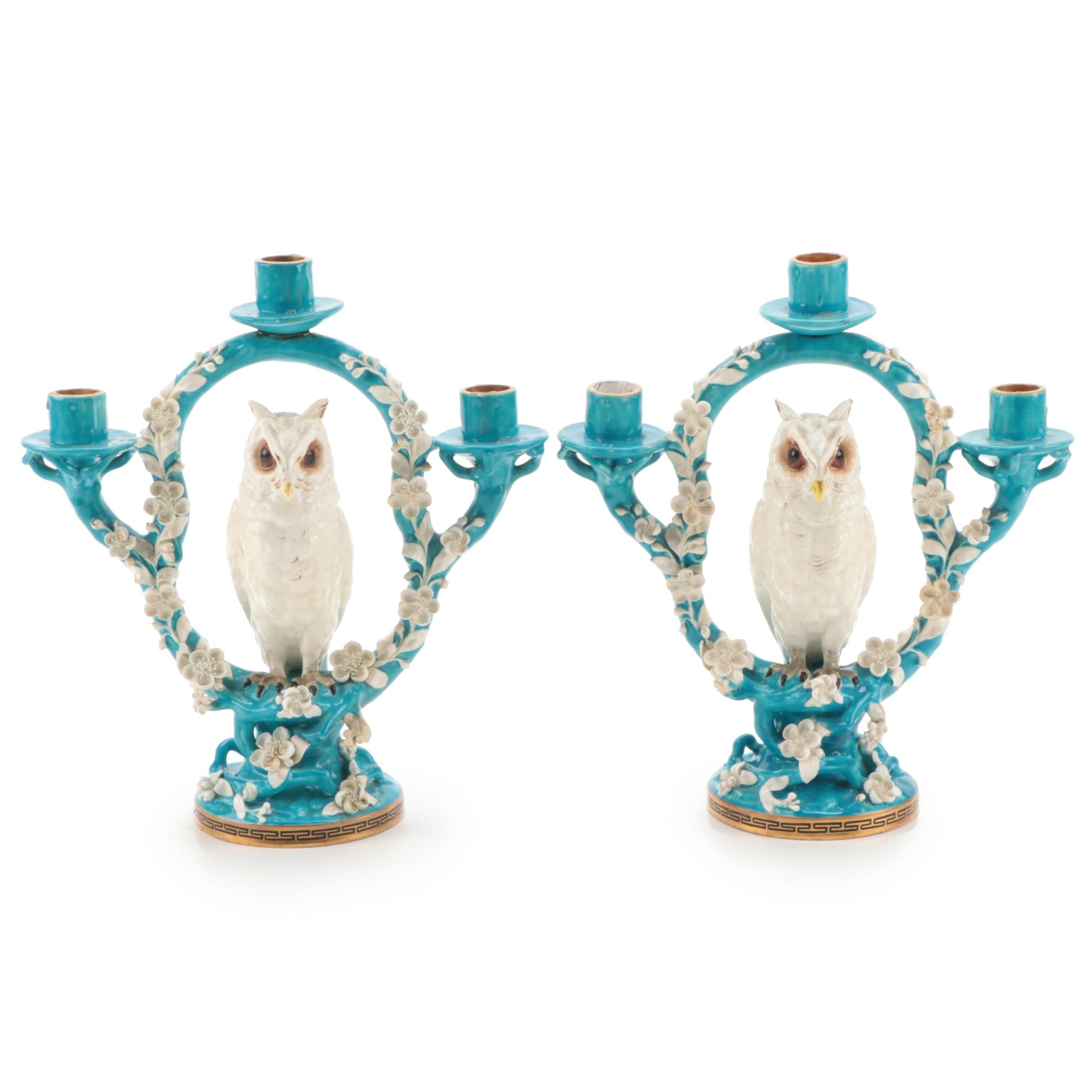 Bernard Moore Pottery of England Figural Perched Owl Candelabra, circa 1910