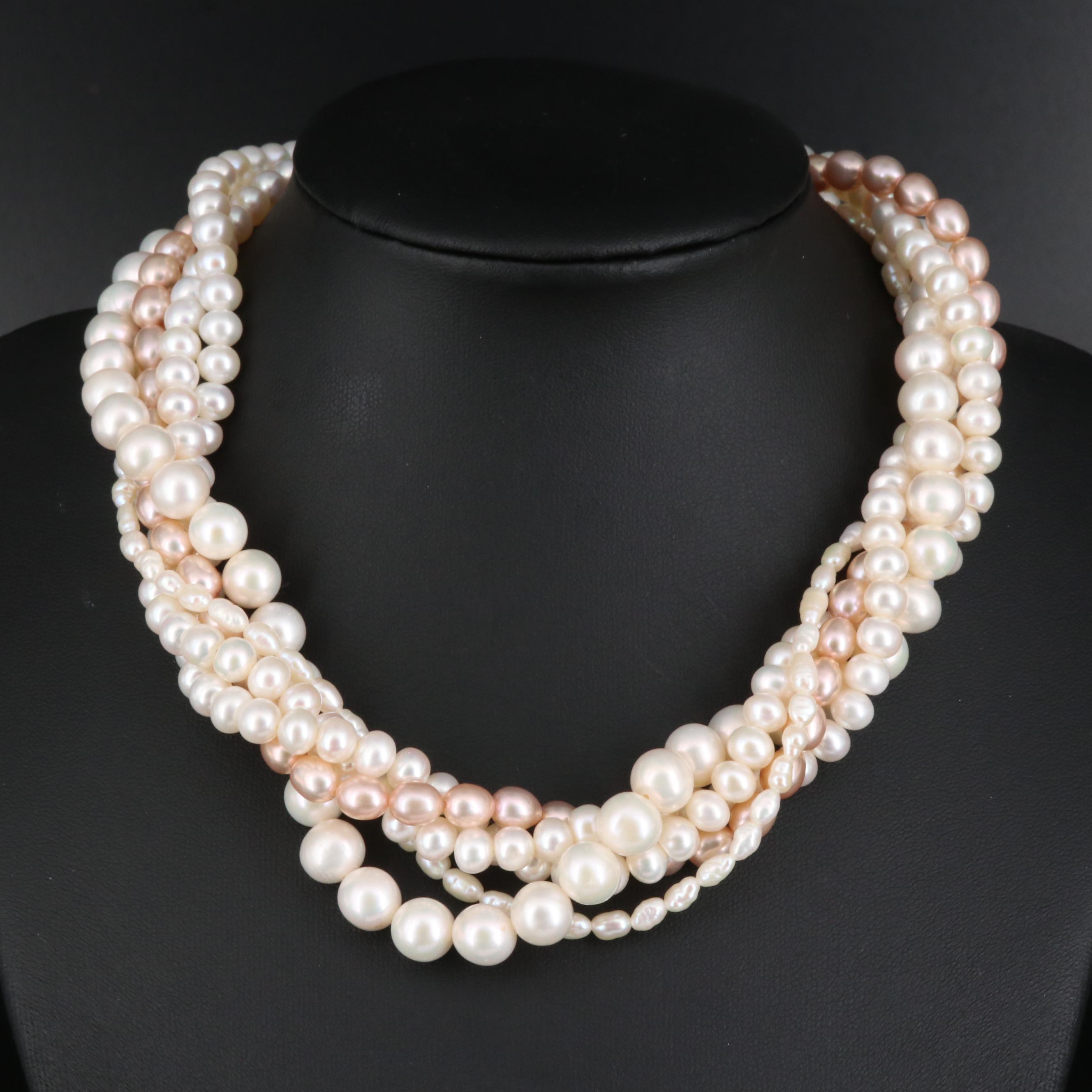 Pearl Multi-Strand Torsade Necklace with 14K Clasp