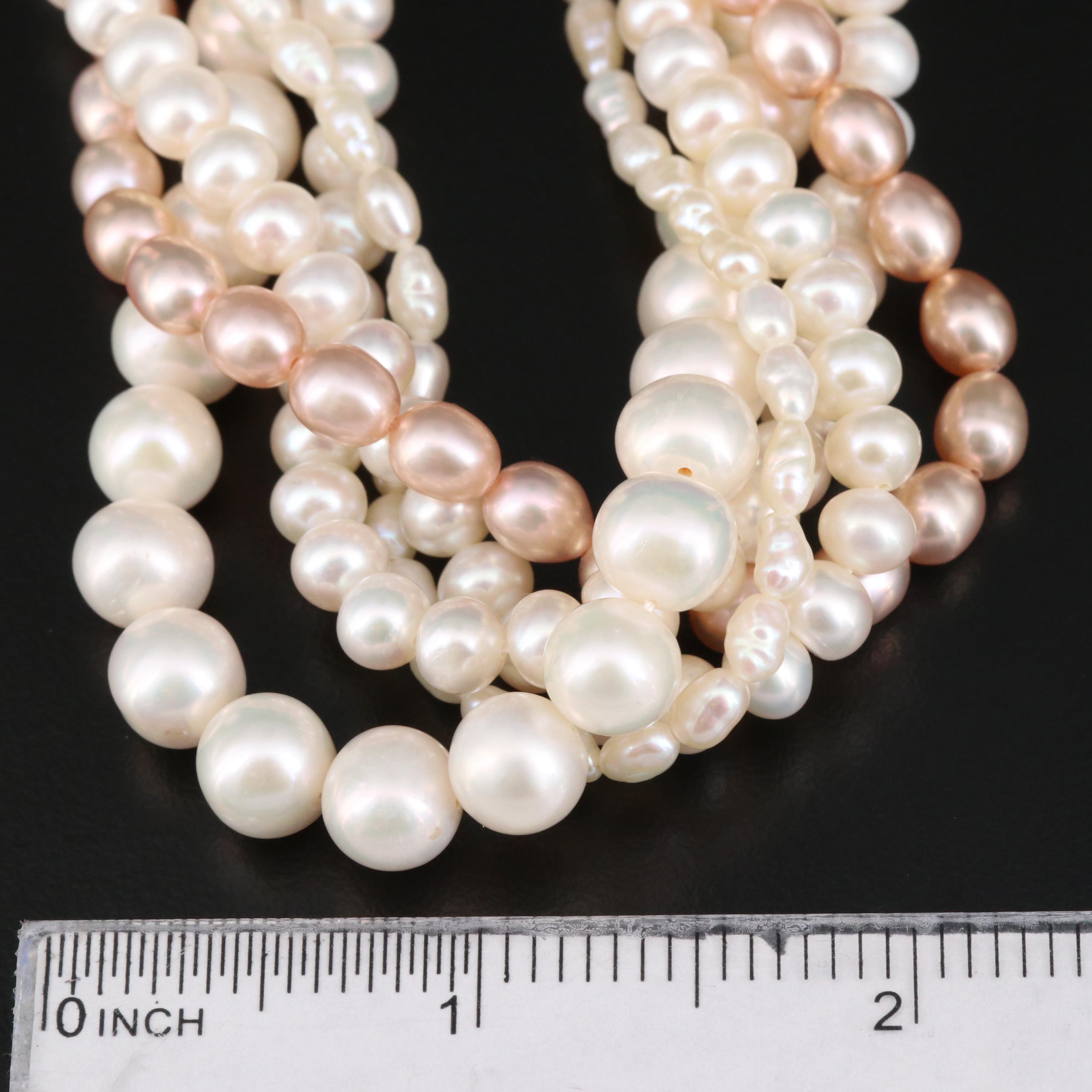 Pearl Multi-Strand Torsade Necklace with 14K Clasp