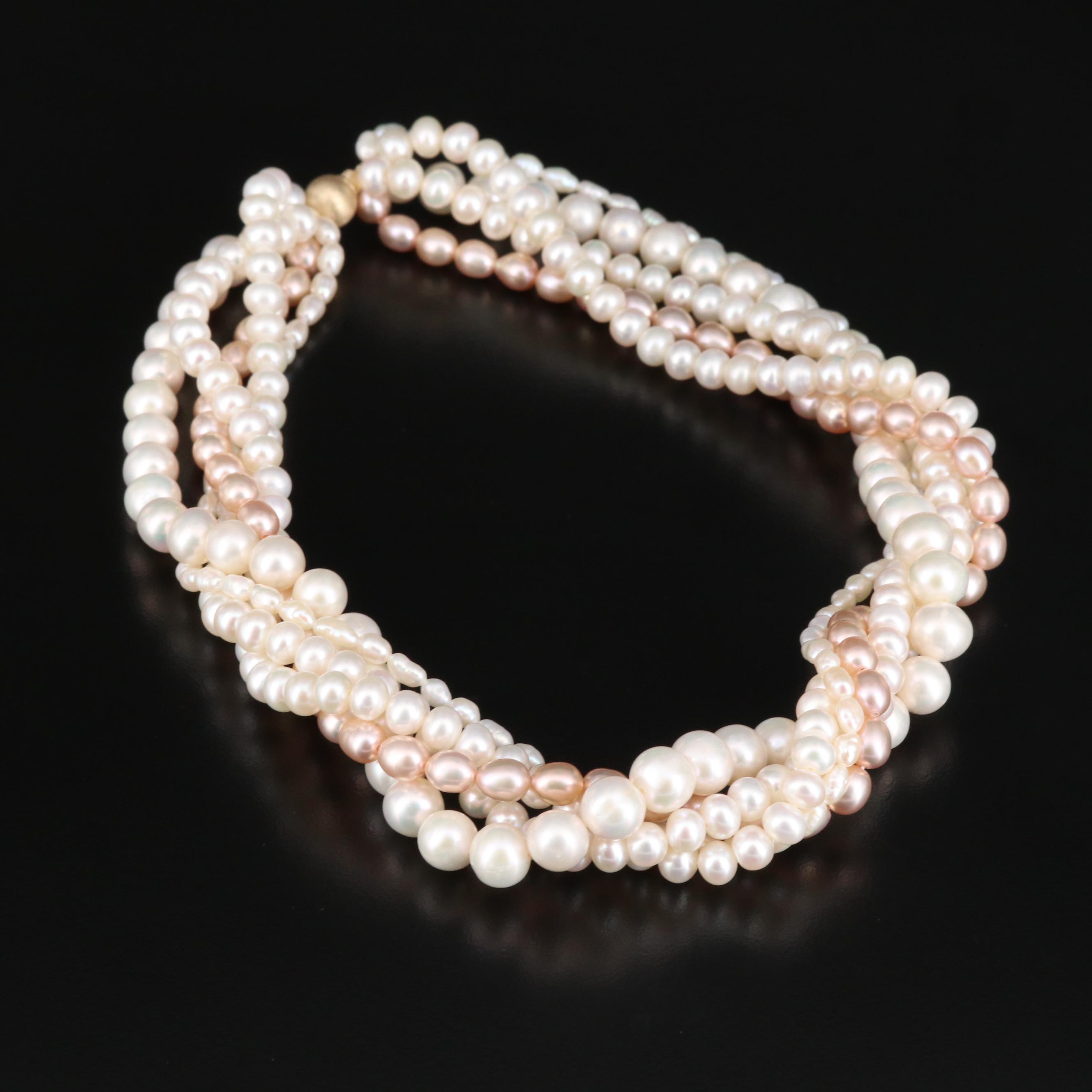 Pearl Multi-Strand Torsade Necklace with 14K Clasp