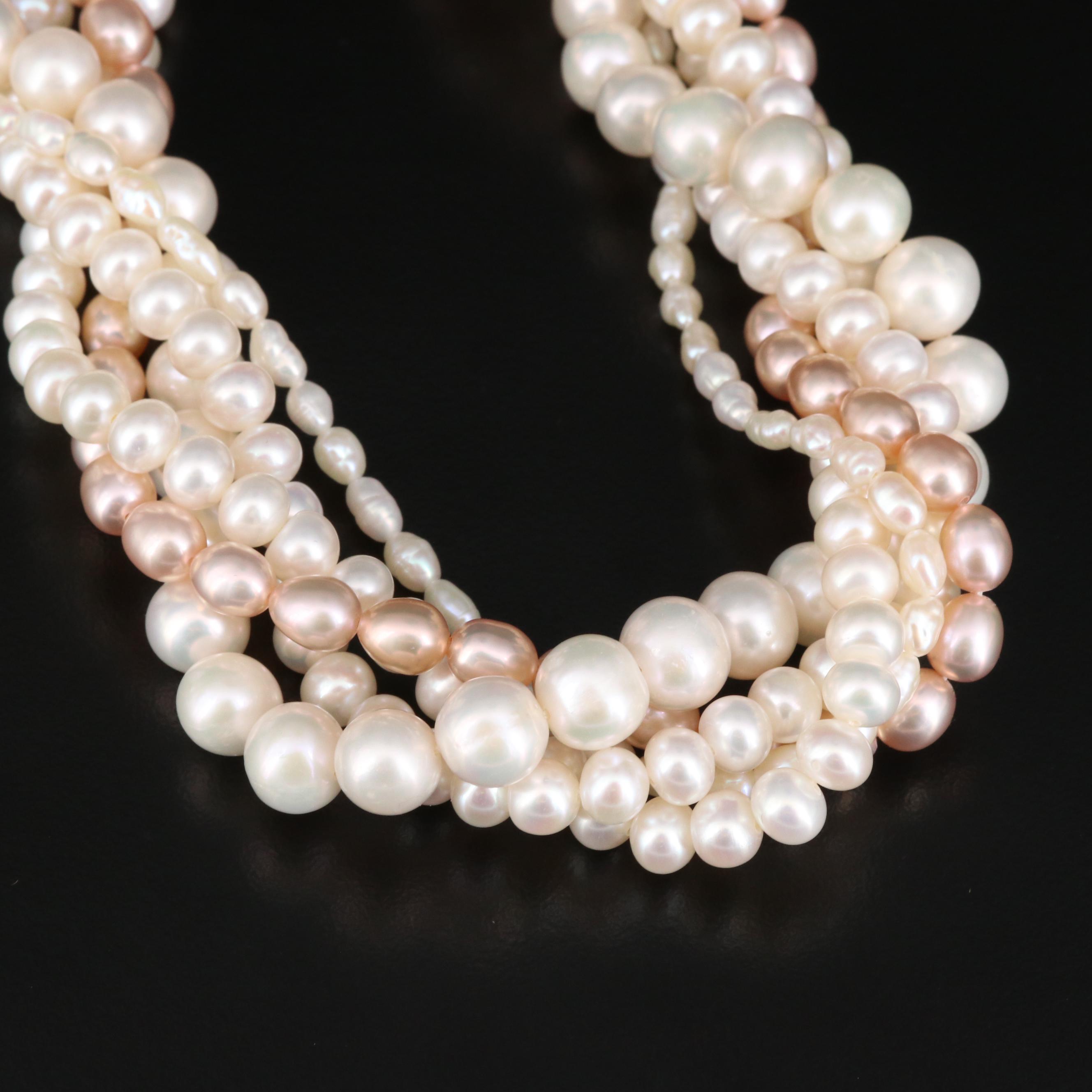 Pearl Multi-Strand Torsade Necklace with 14K Clasp