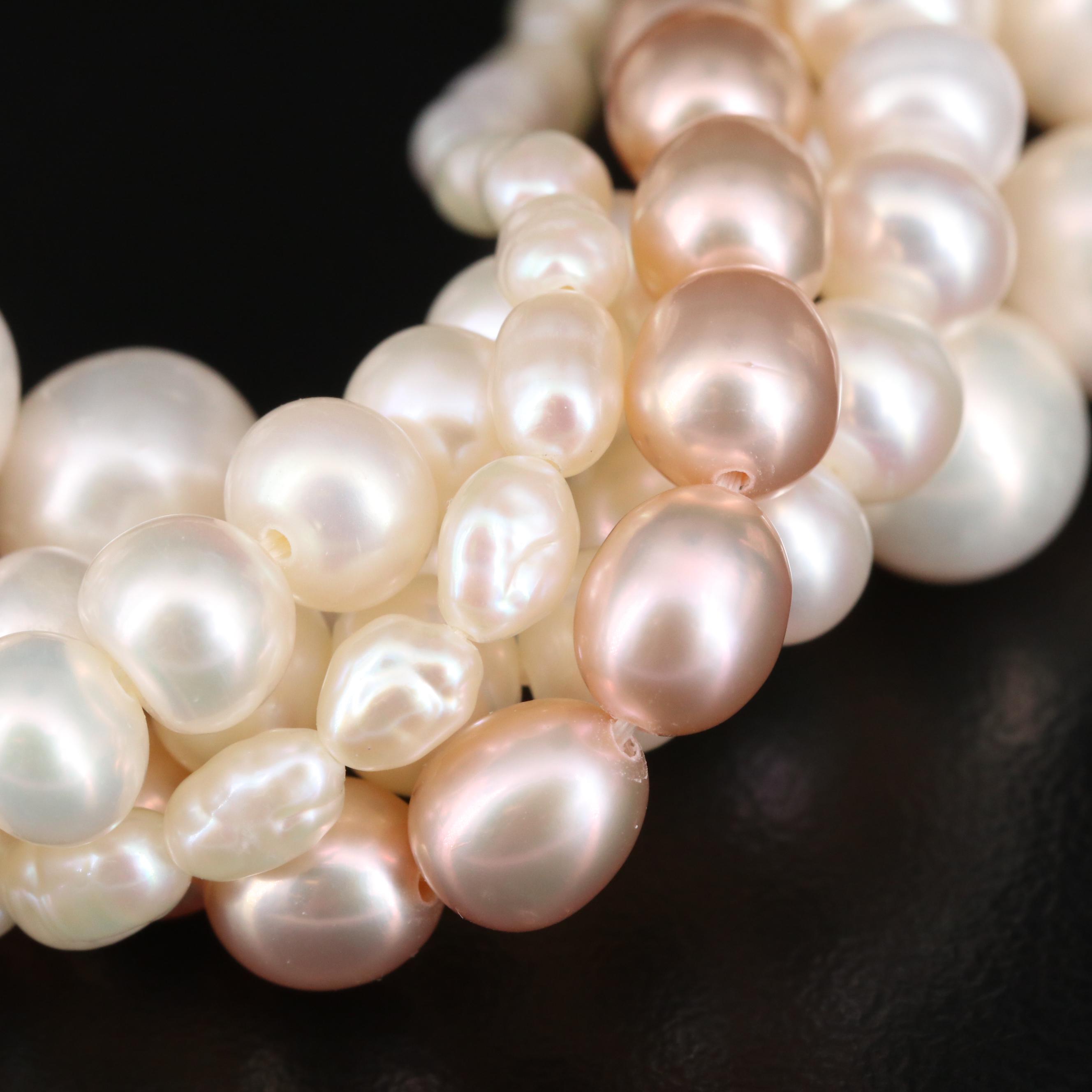Pearl Multi-Strand Torsade Necklace with 14K Clasp