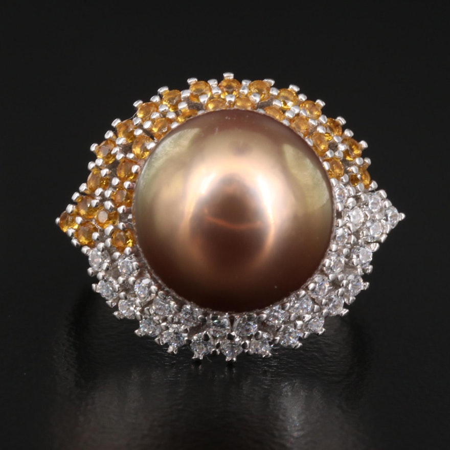 Sterling Pearl and Cubic Zirconia Ring
