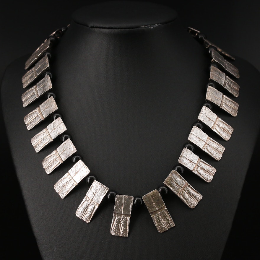 Gogo Sterling Silver Black Onyx Fringe Necklace