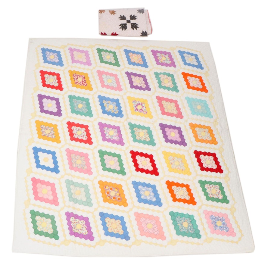 Handmade "Diamond Field" and "Bear's Paw" Pieced Quilts