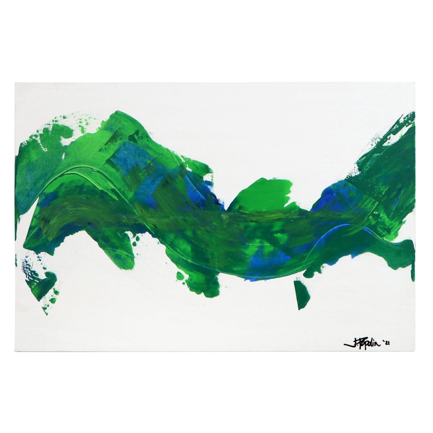 J. Popolin Abstract Acrylic Painting "Map of the World," 2021