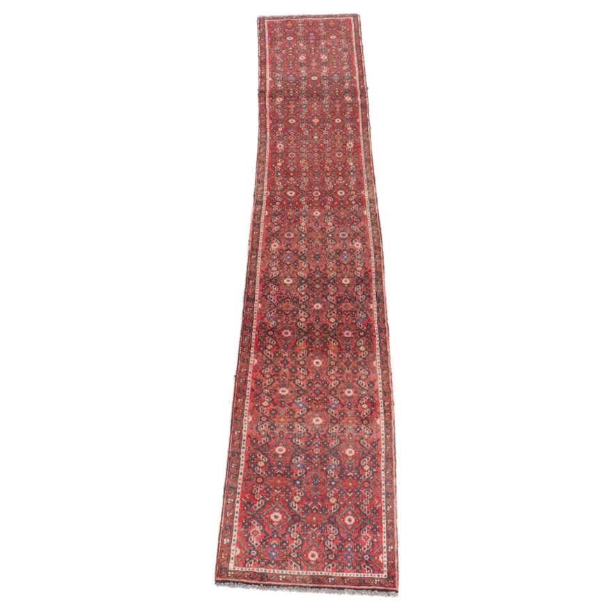 2'4 x 12'6 Hand-Knotted Persian Malayer Carpet Runner, Mid 20th Century