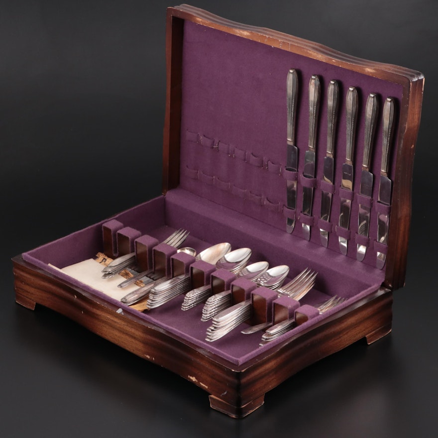 Harmony House and Other Silver Plate Flatware in Chest, Mid-20th C.