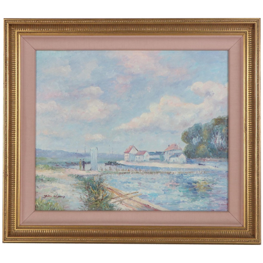 John Clymer Oil Painting after Alfred Sisley "The Dam - Loing at Saint-Mammes"