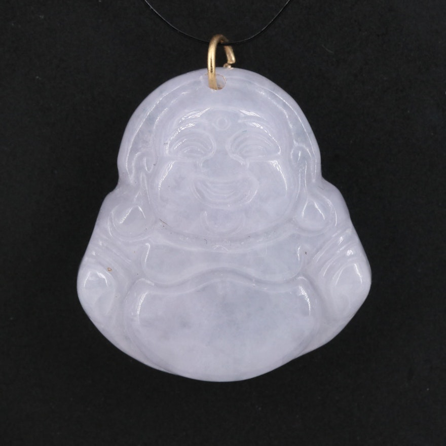 Carved Jadeite Budai Pendant with 14K Bail