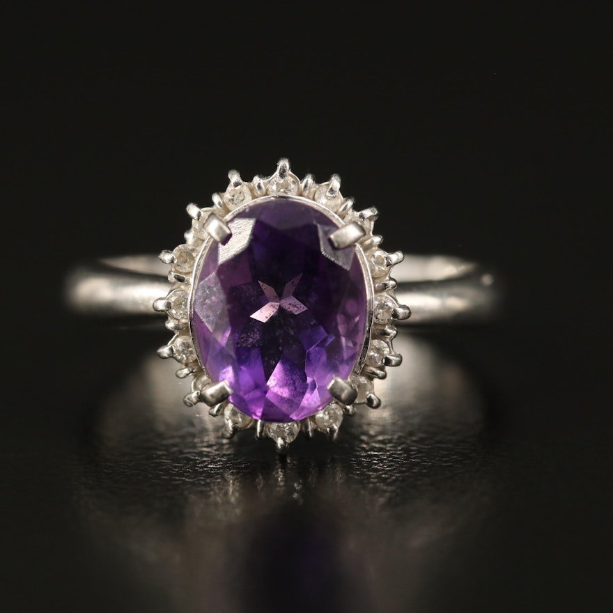 Platinum Amethyst and Diamond Ring