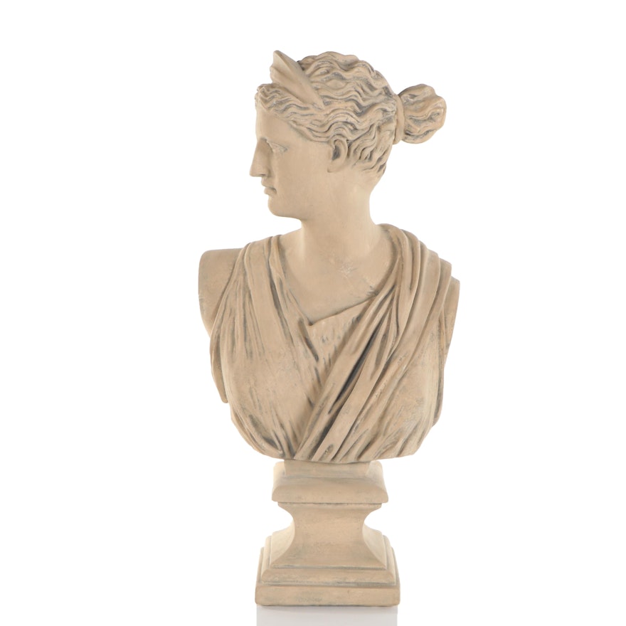 Painted Plaster Cast Bust of Neoclassical Artemis