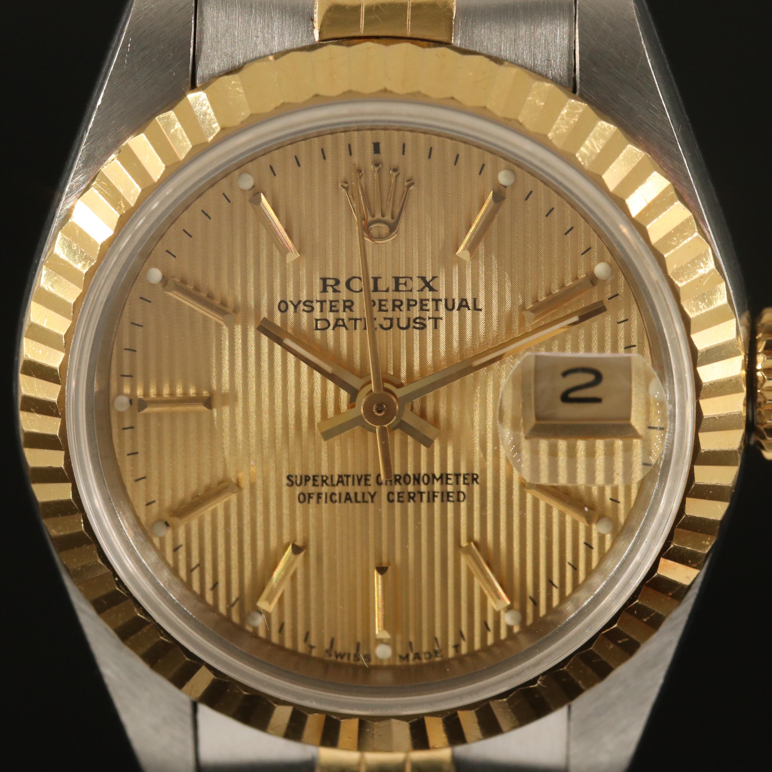1992 Rolex "Datejust" Tapestry Dial 18K Gold and Stainless Steel Watch