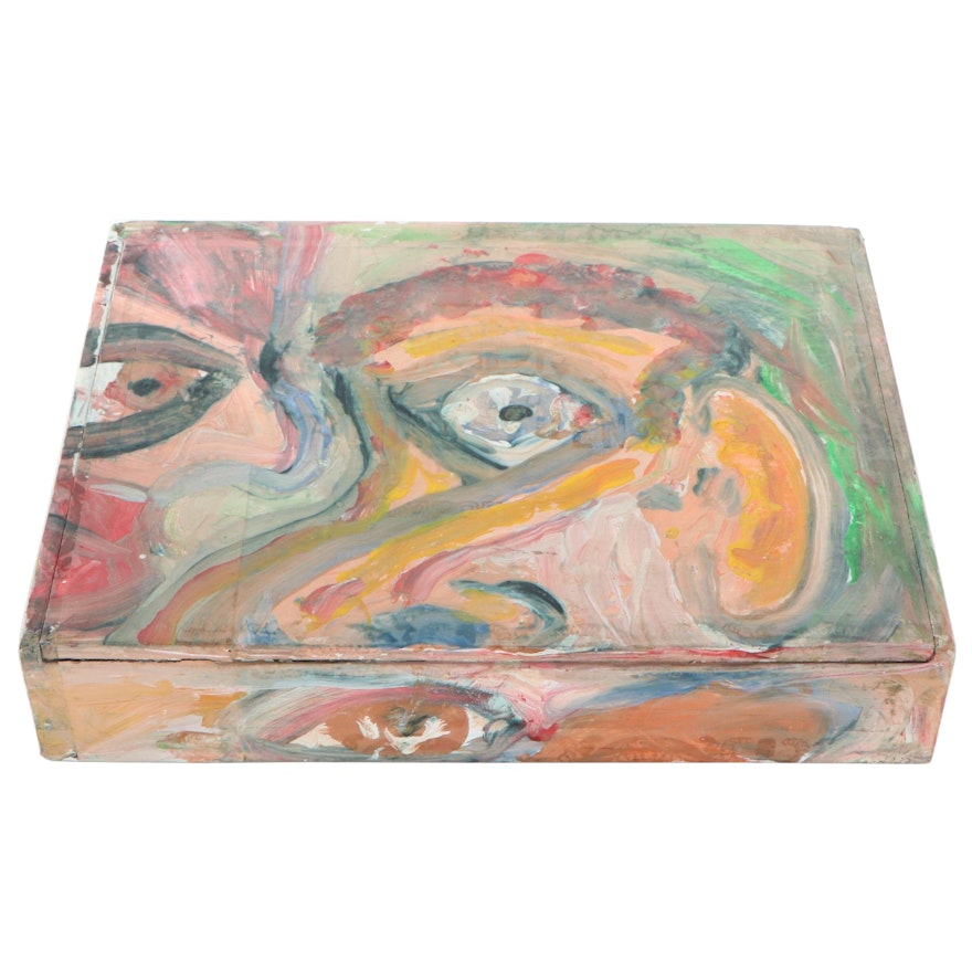 Robert Wright Figural Acrylic Painting on Wooden Cigar Box