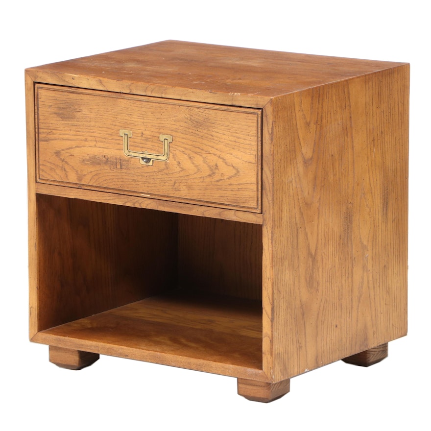 Henredon "Artefacts" Campaign Style Oak Nightstand, Late 20th Century