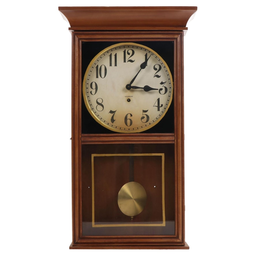 WM L Gilbert Clock Co Wood Cased Pendulum Wall Clock, Early to Mid 20th Century