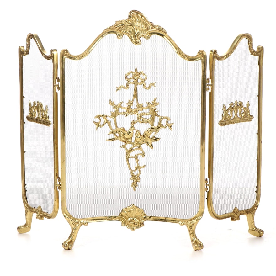 Rococo Style Cast Brass Folding Fireplace Screen, Late 20th Century