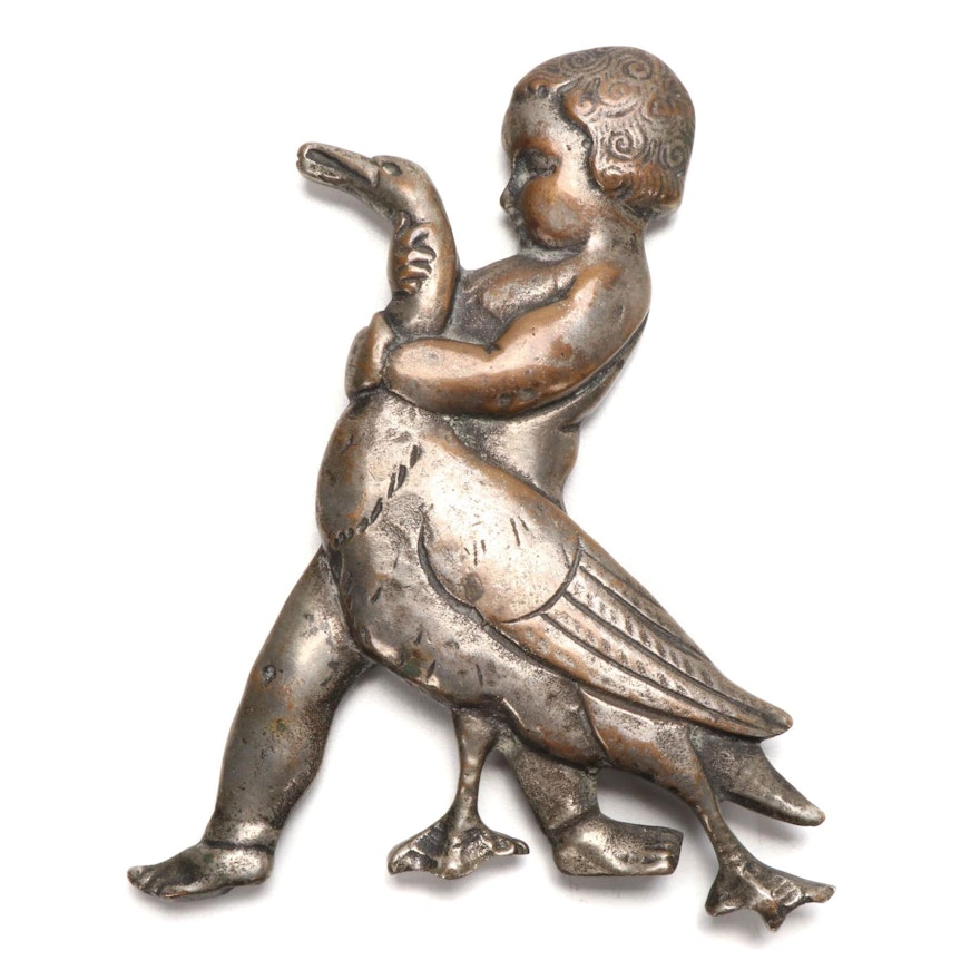 Cast Bronze Paperweight of Boy Strangling Goose after Boëthus