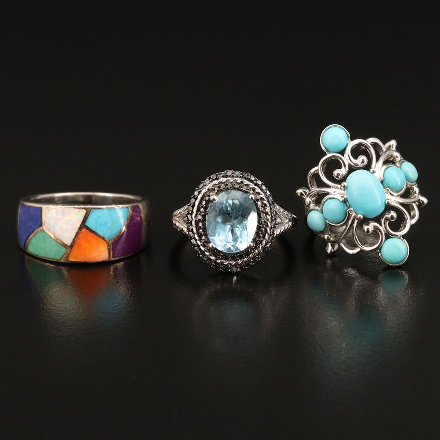 Sterling Rings Featuring Topaz, Opal and Resin