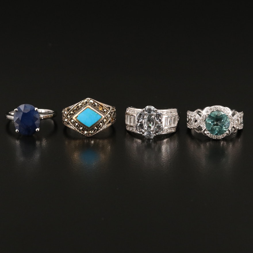 Sterling Gemstone Rings Featuring Spinel, Zircon and Marcasite