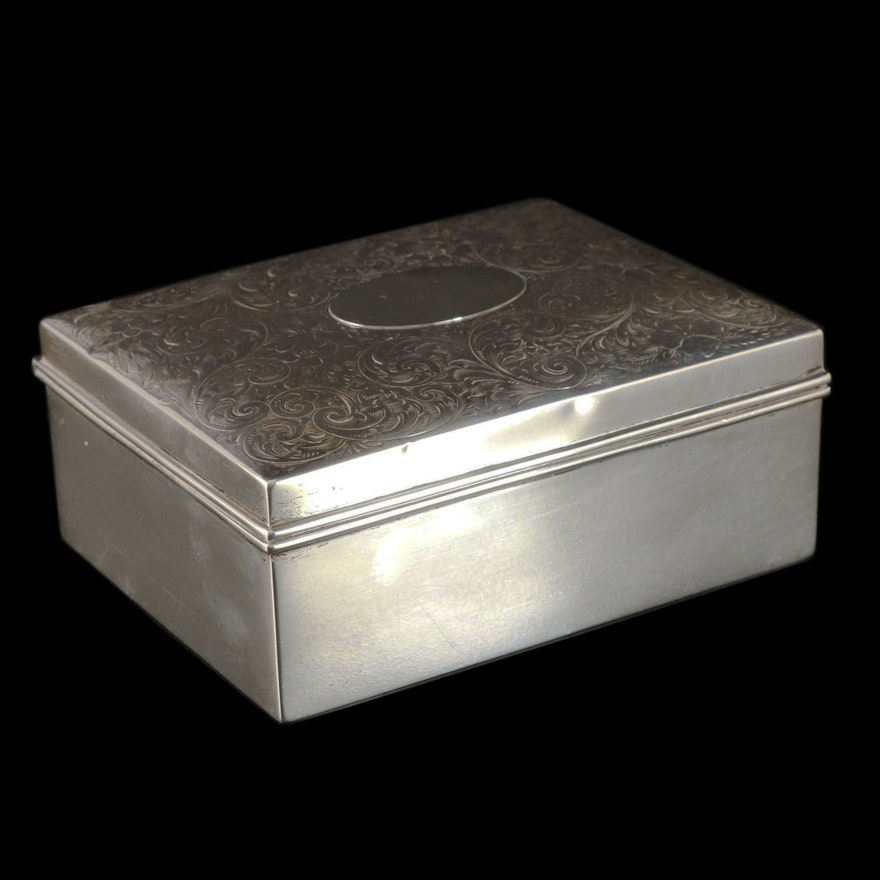 American Chased Sterling Silver Tobacco Box, Early to Mid 20th Century