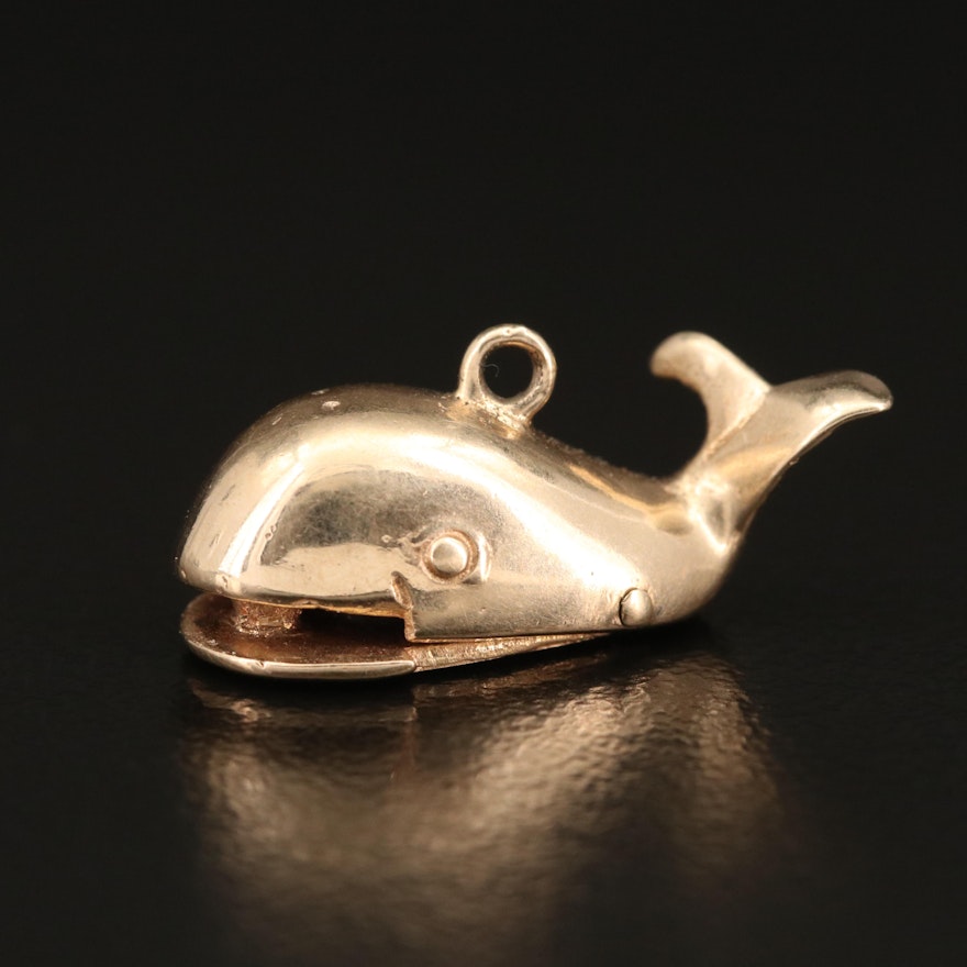 Vintage 14K and Enamel Articulated "Jonah and the Whale" Charm