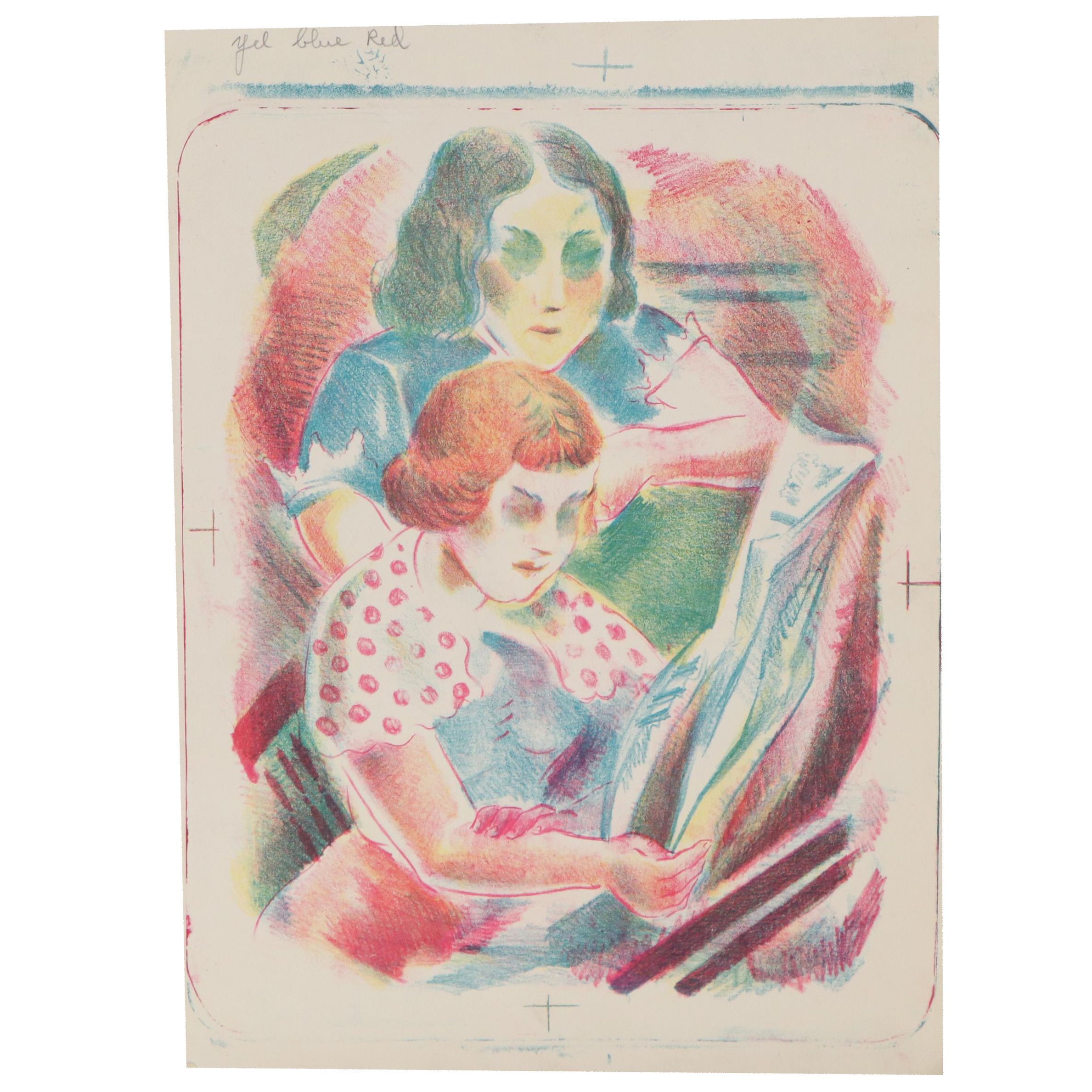 Arthur Helwig Color Lithograph "Evening News," Mid-20th Century