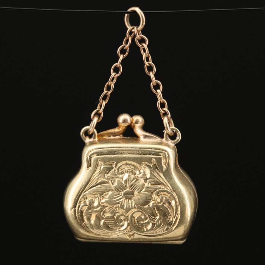 Vintage 14K Chased Purse Locket Charm