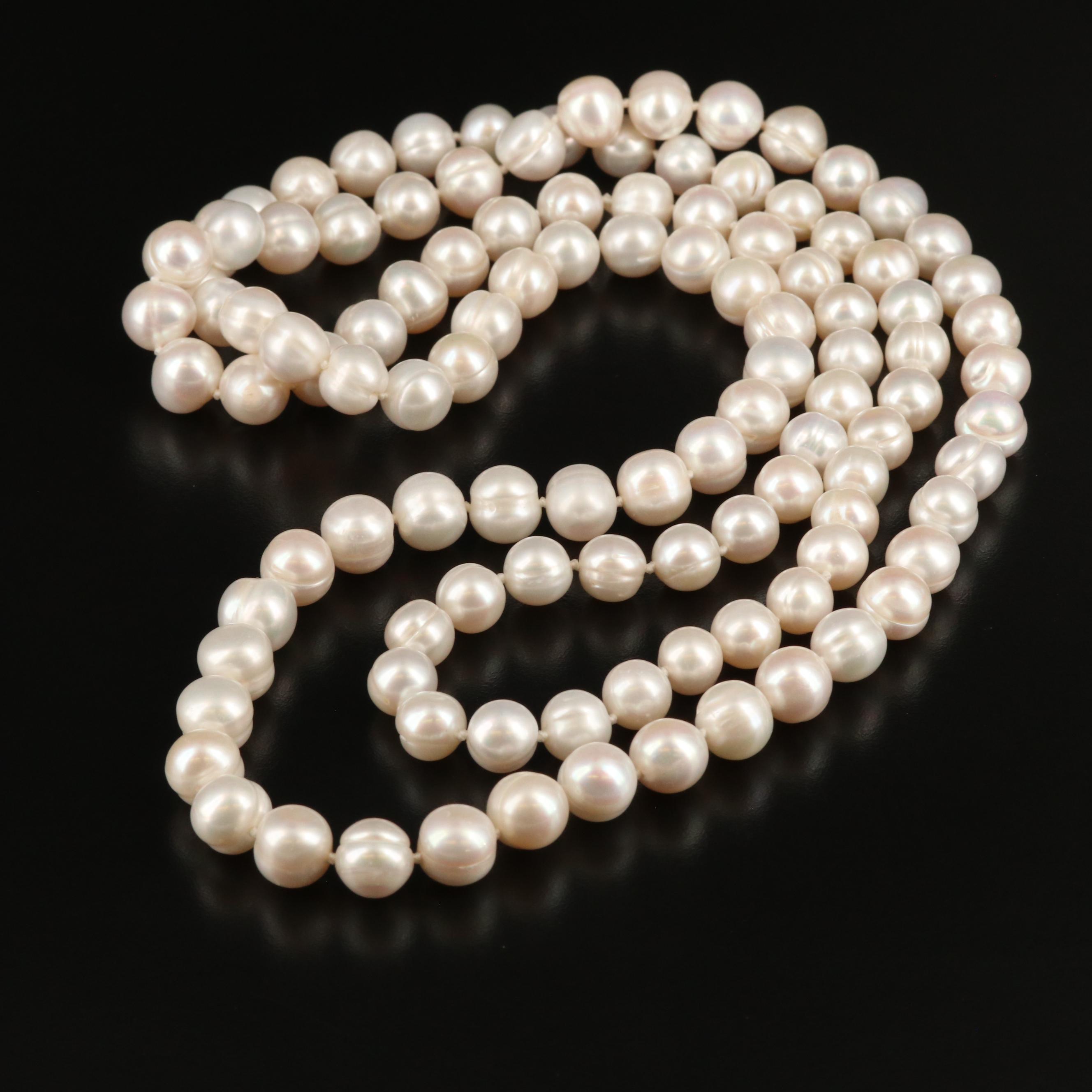 Endless Knotted Pearl Necklace