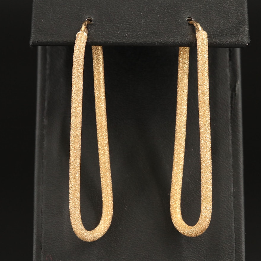 18K Textured Elongated Hoop Earrings