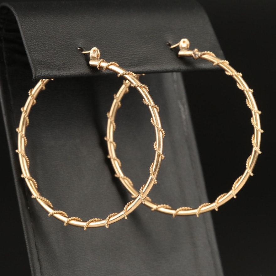 14K Hoop Earrings with Rope Detail