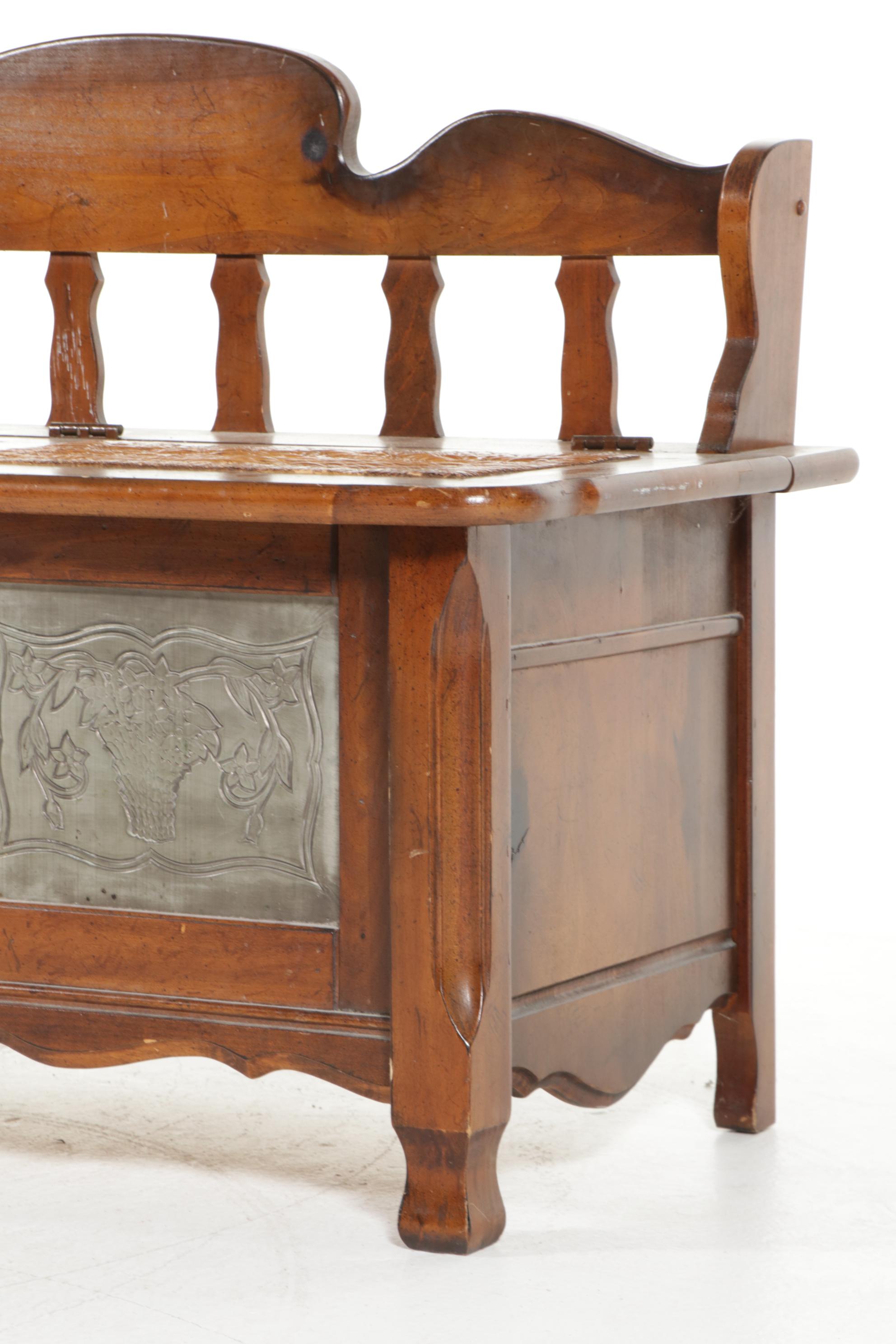 French Provincial Style Cedar-Lined Wood Lift-Lid Storage Bench