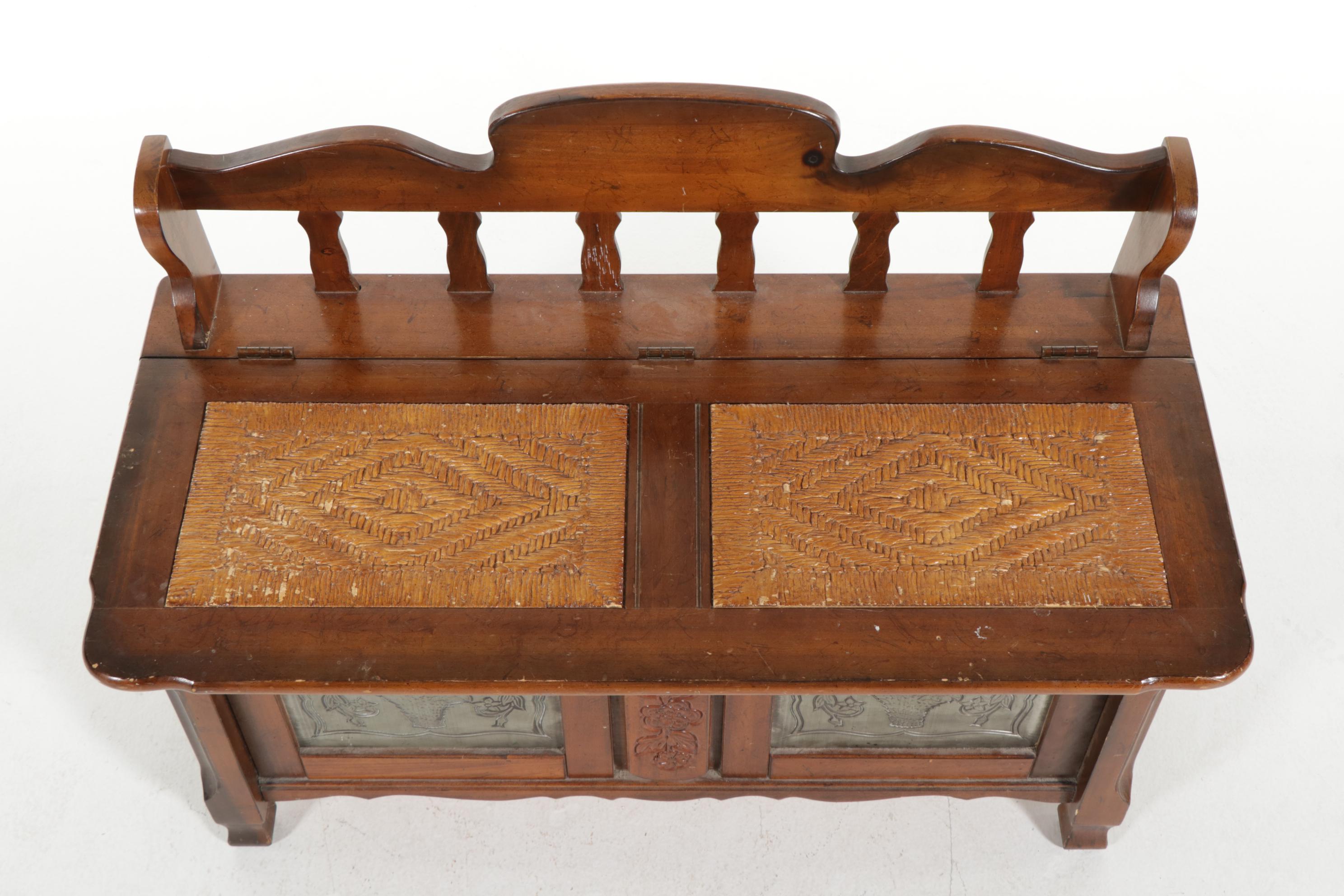 French Provincial Style Cedar-Lined Wood Lift-Lid Storage Bench